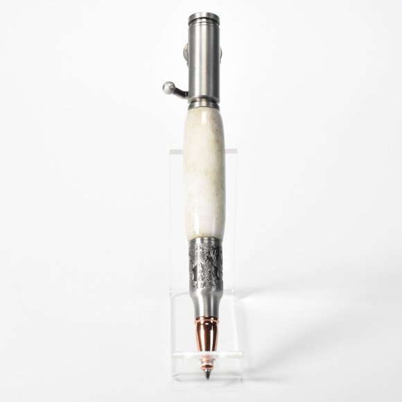 Hand Made Deer Hunter Bolt Action Pen in Antique Pewter with Deer Antler Body - Picture 5 of 11